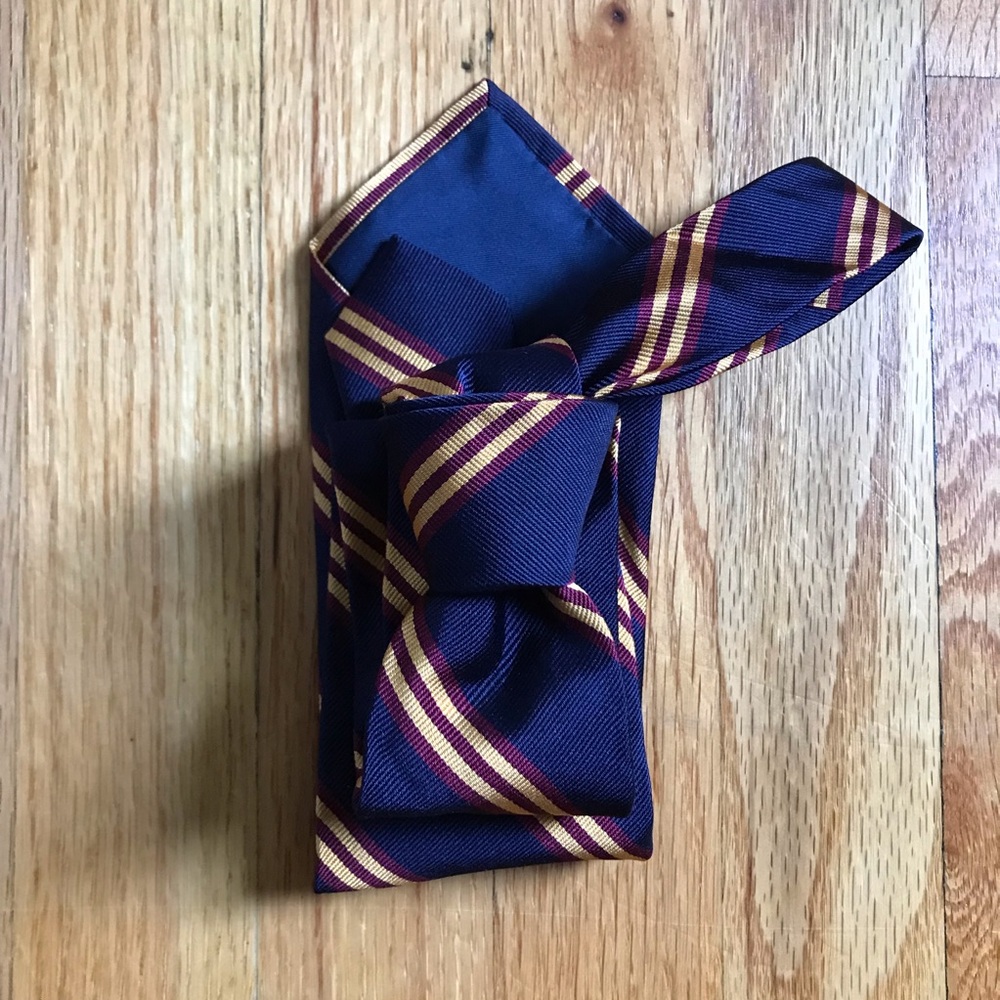 Polo by Ralph Lauren Navy Tie with Burgundy and Gold Stripes NWT